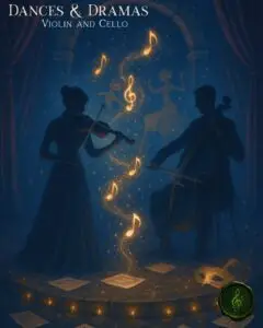 Cover image of the Dances and Dramas violin and cello duet sheet music bundle