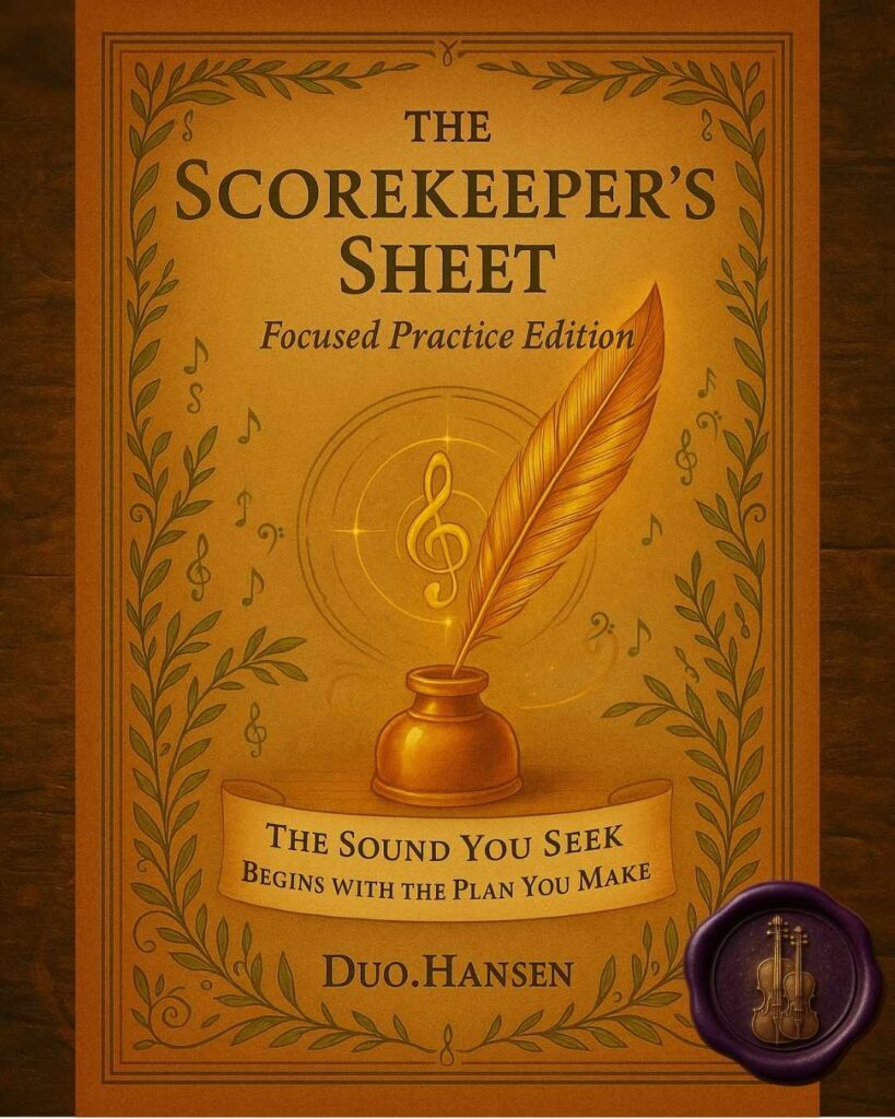 Cover of The ScoreKeeper's Sheets: Focused Edition for more advanced violinists, violists and cellists.