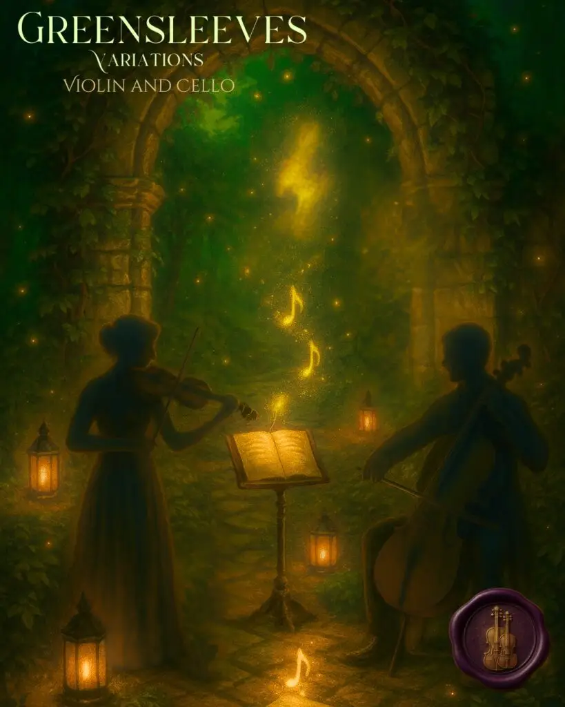 Cover image of Greensleeves Variations violin and cello duet sheet music PDF by Duo.Hansen