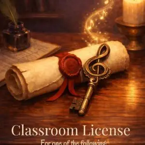 Classroom License PDF Summary Cover Image - Wrapped and sealed scroll with Treble Key on a polished desk.