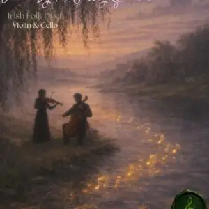 Down By The Salley Gardens Cover Image. Violinist and cellist playing a duet along a river.